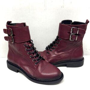 MIZ MOOZ SOFT LEATHER LACE UP BOOTS SIDE ZIP / BUCKLE 37EU / 7US WINE Z-187